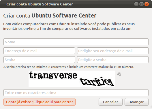 Crie uma conta ou se logue no Ubuntu One